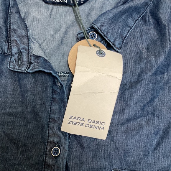 Zara Short Sleeve Denim Crop Top Button Down - Picture 5 of 6